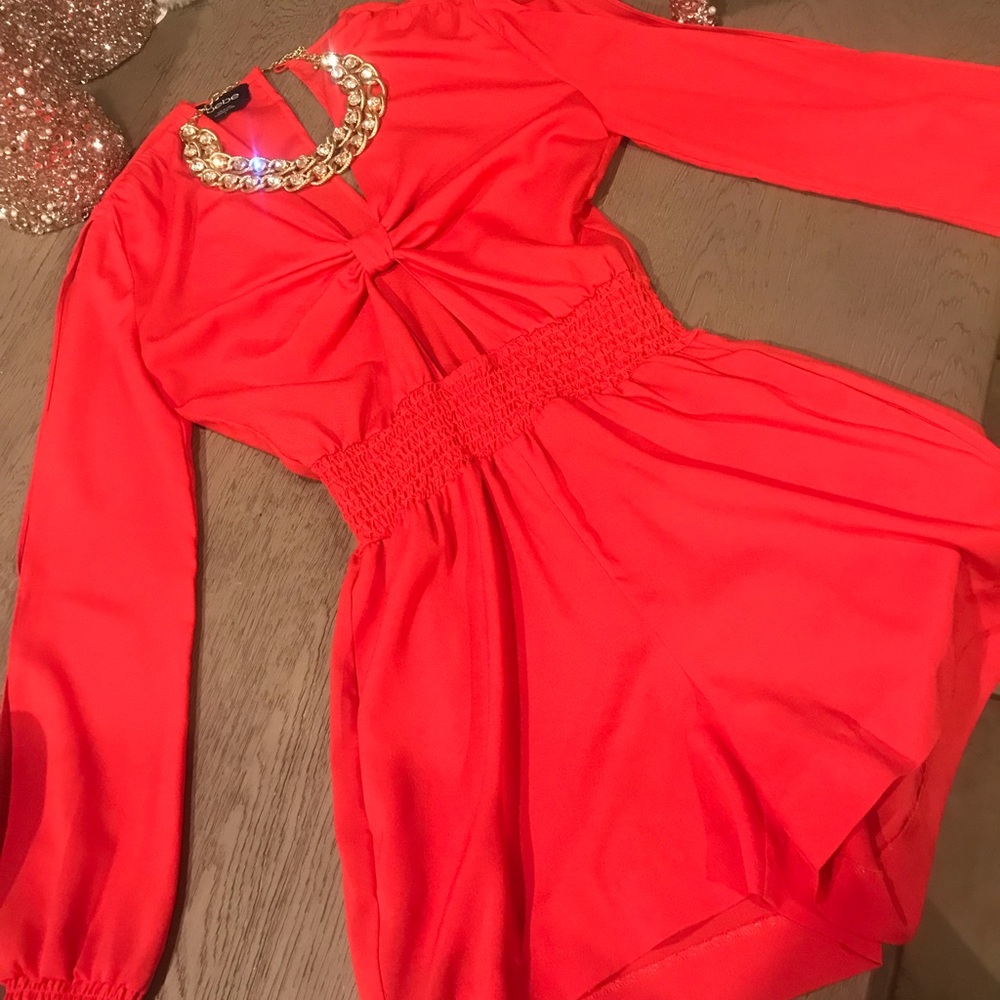Bebe- red long sleeve romper